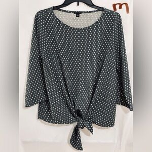 LADIES DARK GREY TOP WITH WHITE POLKA DOTS